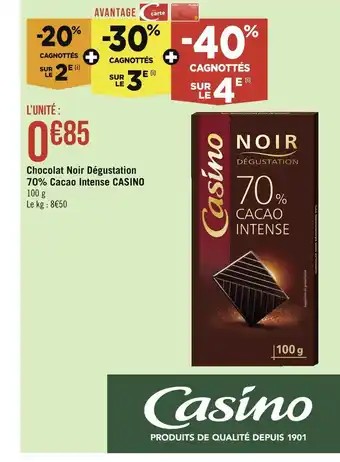 Géant Casino CASINO Chocolat Noir Dégustation 70% Cacao Intense offre