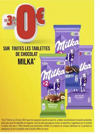 Géant Casino MILKA LE 3E À 0€ SUR TOUTES LES TABLETTES DE CHOCOLAT MILKA offre