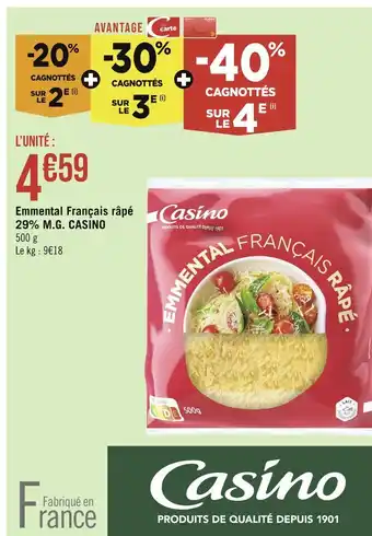 Géant Casino CASINO Emmental Français râpé 29% M.G offre