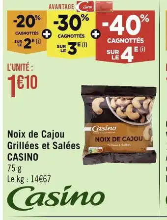 Géant Casino CASINO Noix de Cajou Grillées et Salées offre