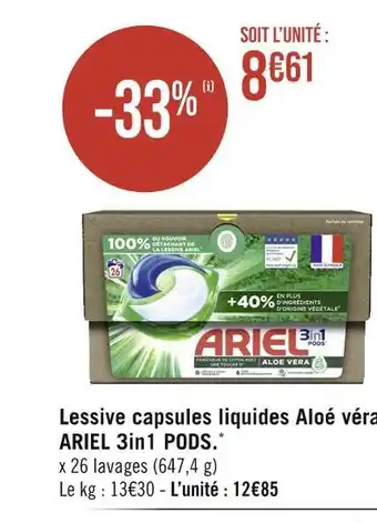 Géant Casino ARIEL Lessive capsules liquides Aloé véra 3in1 PODS offre