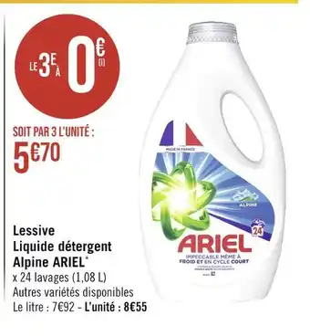 Géant Casino ARIEL Lessive Liquide détergent Alpine offre