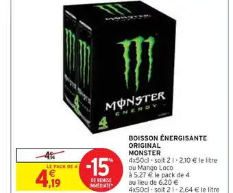 Intermarché MONSTER BOISSON ÉNERGISANTE ORIGINAL offre