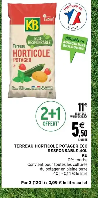 Intermarché Hyper TERREAU HORTICOLE POTAGER ECO RESPONSABLE 40L KB offre