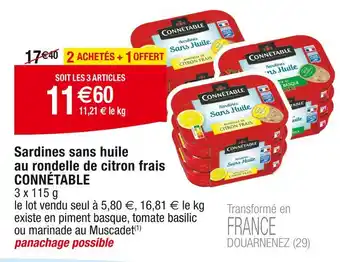 Cora x Carrefour CONNÉTABLE Sardines sans huile au rondelle de citron frais offre