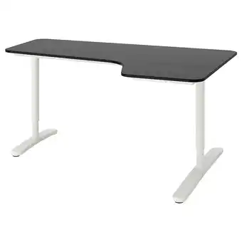 IKEA Bekant Bureau d'angle droit, plaqué frêne teinté noir/blanc, 160x110 cm offre