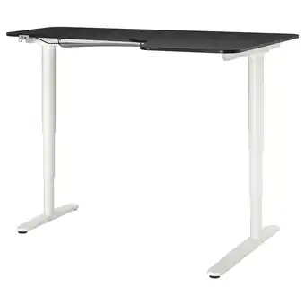 IKEA Bekant Bureau d'angle droit assis/debout, plaqué frêne teinté noir blanc, 160x110 cm offre