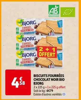 Auchan Supermarché BJORG BISCUITS FOURRÉES CHOCOLAT NOIR BIO offre