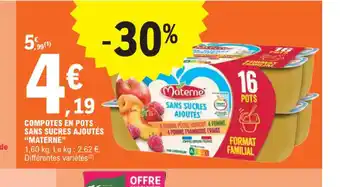 E.Leclerc COMPOTES EN POTS SANS SUCRES AJOUTÉS "MATERNE" offre