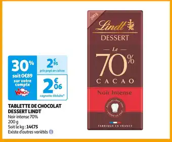 Auchan Supermarché LINDT TABLETTE DE CHOCOLAT DESSERT offre