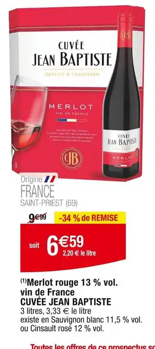 Cora x Carrefour Merlot rouge 13 % vol. vin de France offre