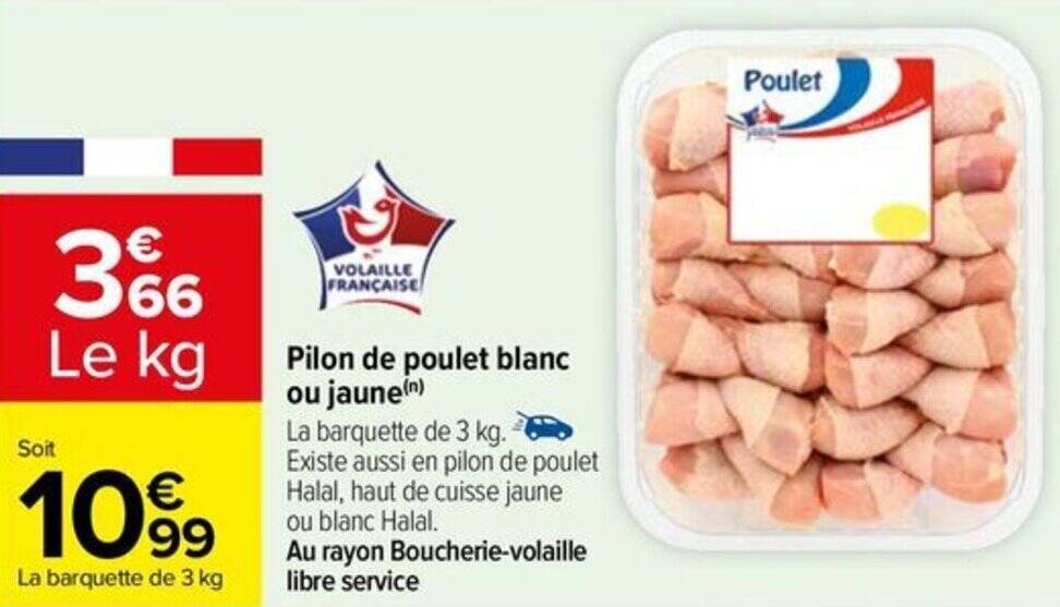 Promo Pilon de poulet blanc ou jaune(n) chez Carrefour