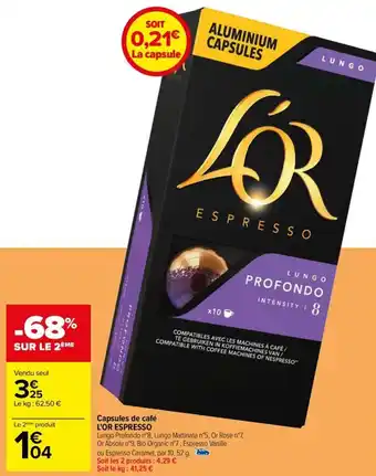Carrefour Capsules de café L'OR ESPRESSO offre
