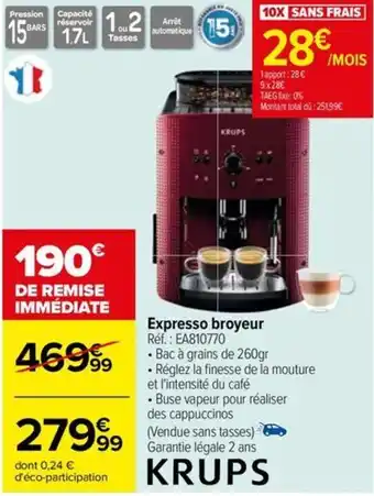 Carrefour Expresso broyeur Réf. : EA810770 offre