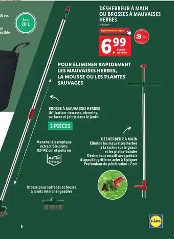 Lidl DÉSHERBEUR À MAIN OU BROSSES À MAUVAISES HERBES offre