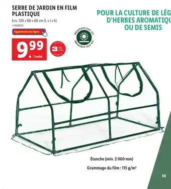 Lidl SERRE DE JARDIN EN FILM PLASTIQUE offre