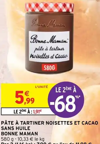 Intermarché PÂTE À TARTINER NOISETTES ET CACAO SANS HUILE BONNE MAMAN offre
