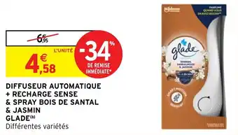 Intermarché DIFFUSEUR AUTOMATIQUE + RECHARGE SENSE & SPRAY BOIS DE SANTAL & JASMIN offre