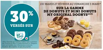 Super U SUR LA GAMME DE DONUTS ET MINI DONUTS MY ORIGINAL DOONYS(2)(3) offre
