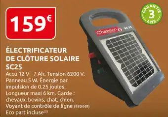Rural Master Électrificateur de clôture solaire SC25 offre