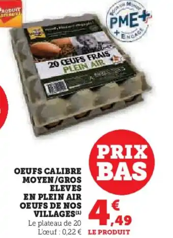 Super U OEUFS CALIBRE MOYEN/GROS ELEVES EN PLEIN AIR OEUFS DE NOS VILLAGES(¹) offre