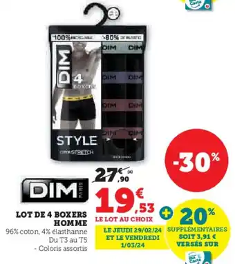 Super U LOT DE 4 BOXERS HOMME offre