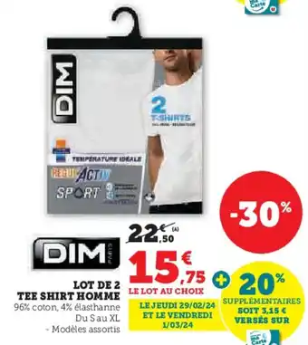 Super U LOT DE 2 TEE SHIRT HOMME offre