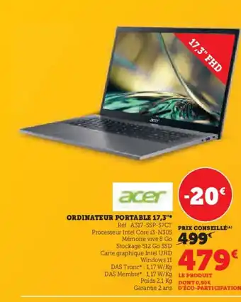 Hyper U ORDINATEUR PORTABLE 17,3"* offre