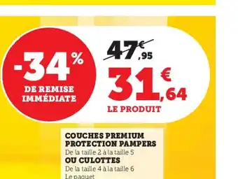 Hyper U COUCHES PREMIUM PROTECTION PAMPERS offre