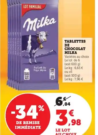 Hyper U TABLETTES DE CHOCOLAT MILKA offre