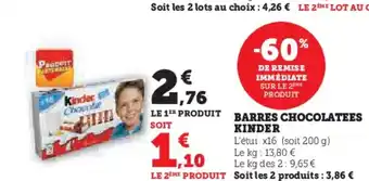 Hyper U BARRES CHOCOLATEES offre