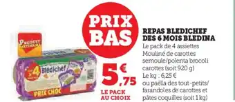 Hyper U REPAS PRIX BAS DES 6 MOIS BLEDINA offre