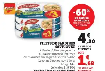 Hyper U FILETS DE SARDINES SAUPIQUET offre