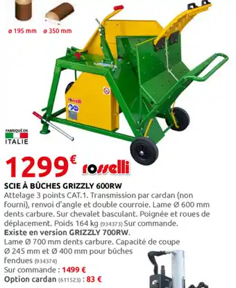 Rural Master Scie à bûches Grizzly 600RW offre