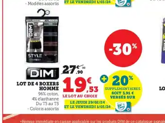 Hyper U LOT DE 4 BOXERS offre