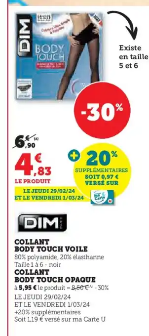 Hyper U COLLANT BODY TOUCH offre