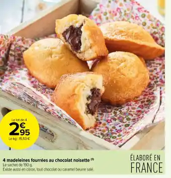 Carrefour Contact 4 madeleines fourrées au chocolat noisette offre