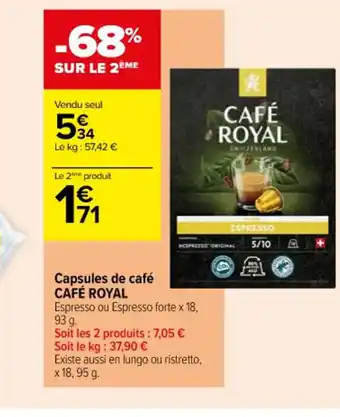 Carrefour Contact Capsules de café CAFÉ ROYAL offre