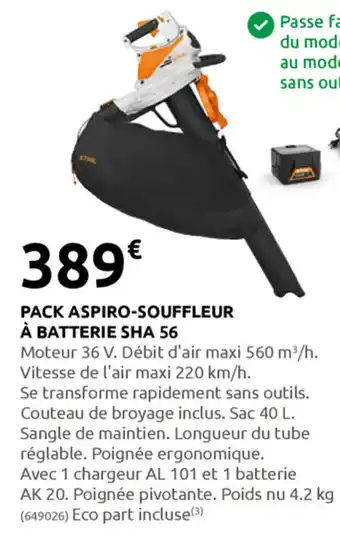 Rural Master Pack Aspiro-Souffleur à Batterie Sha 56 offre