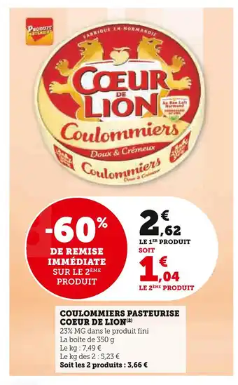 U Express COEUR DE LION COULOMMIERS PASTEURISE offre