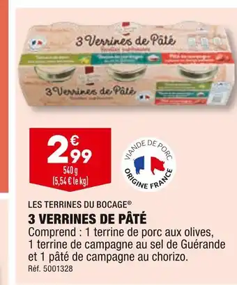 ALDI LES TERRINES DU BOCAGE 3 VERRINES DE PÂTÉ offre