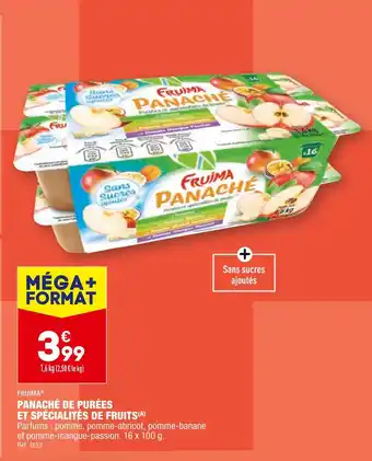 ALDI FRUIMA PANACHÉ DE PURÉES ET SPÉCIALITÉS DE FRUITS offre