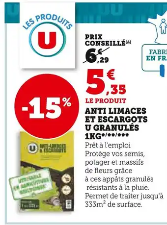 Super U U ANTI LIMACES ET ESCARGOTS GRANULÉS 1KG offre