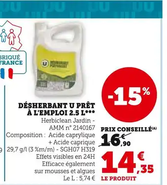 Super U U DÉSHERBANT PRÊT À L'EMPLOI 2.5 L offre