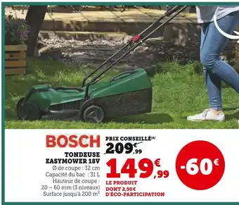Super U BOSCH TONDEUSE EASYMOWER 18V offre