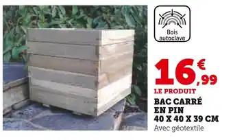 Super U BAC CARRÉ EN PIN 40 X 40 X 39 CM offre