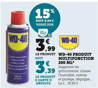 Super U WD-40 PRODUIT MULTIFONCTION 200 ML offre