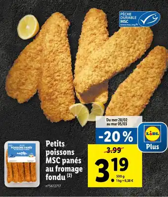Lidl Petits poissons MSC panés au fromage fondu offre