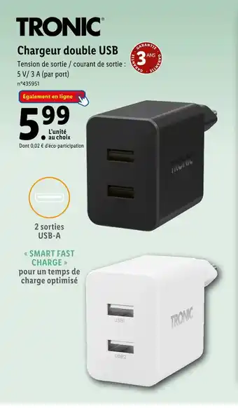 Lidl TRONIC Chargeur double USB offre