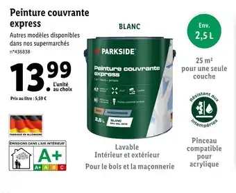 Lidl PARKSIDE Peinture couvrante express offre